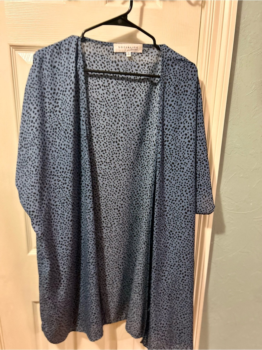 Socialite Blue Dot-Print Open Duster Cardigan